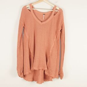 Free People Moonshine Open Shoulder Cotton Knit Orange Pink Tunic Sweater S